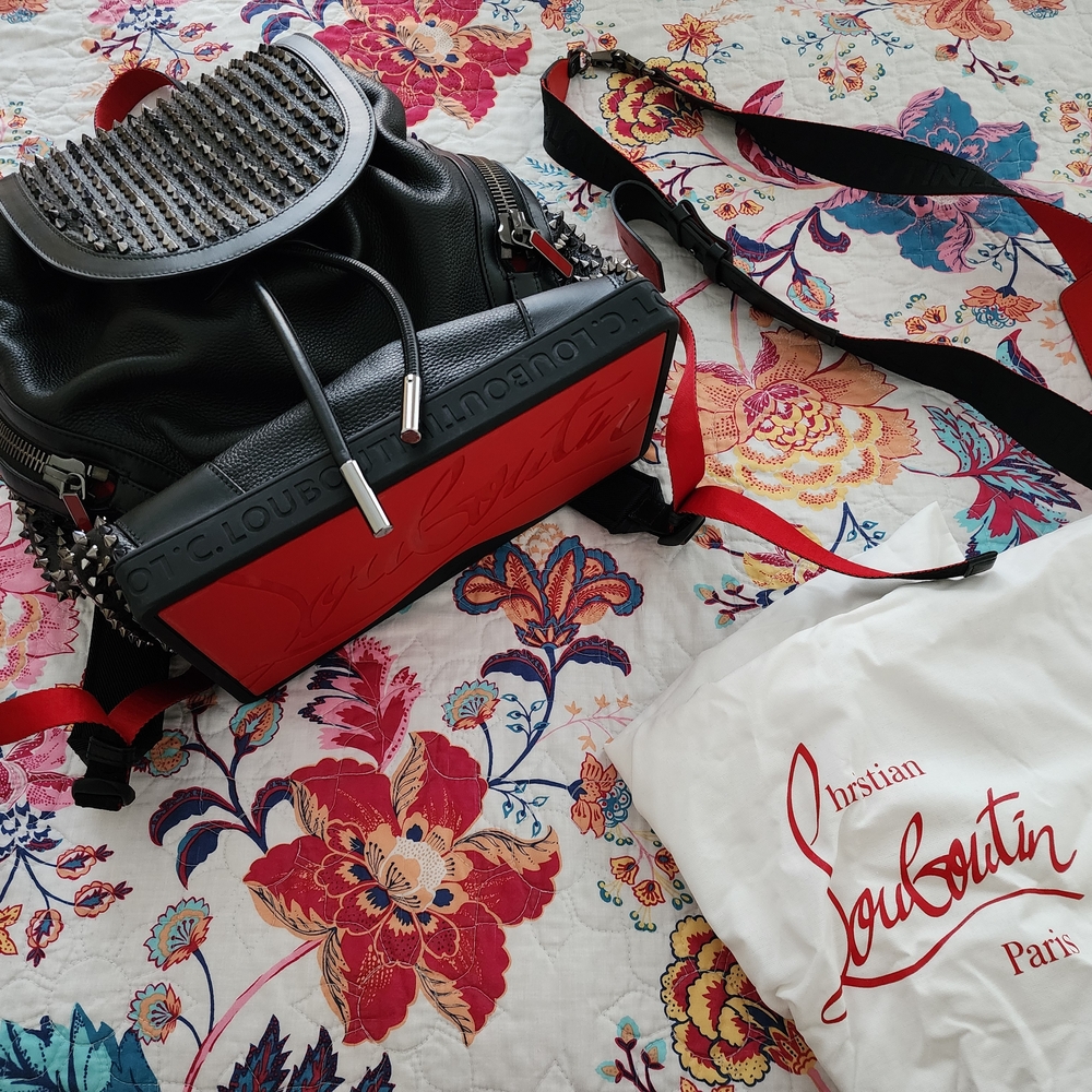 Christian Louboutin Black and Red Studded Backpack (large)